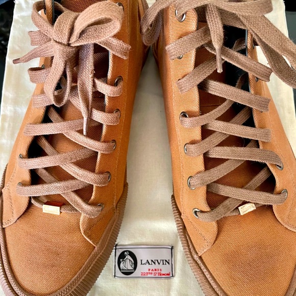 Lanvin Distressed High-Top Canvas Trainers - Picture 12 of 14